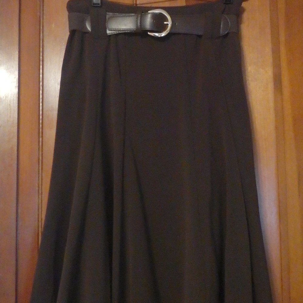 Brown Belted Midi Skirt